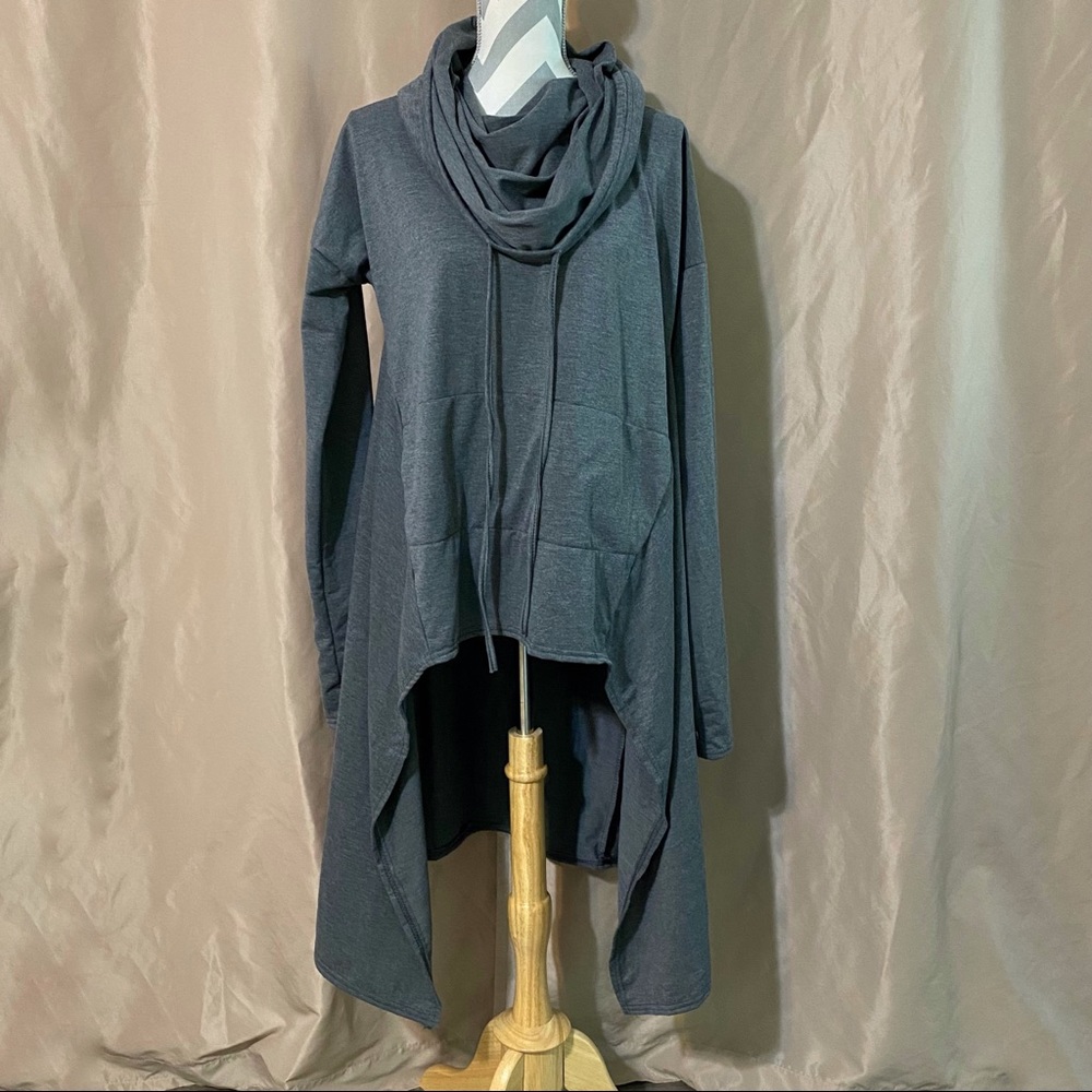 2XL Gray High Low Turtleneck Top